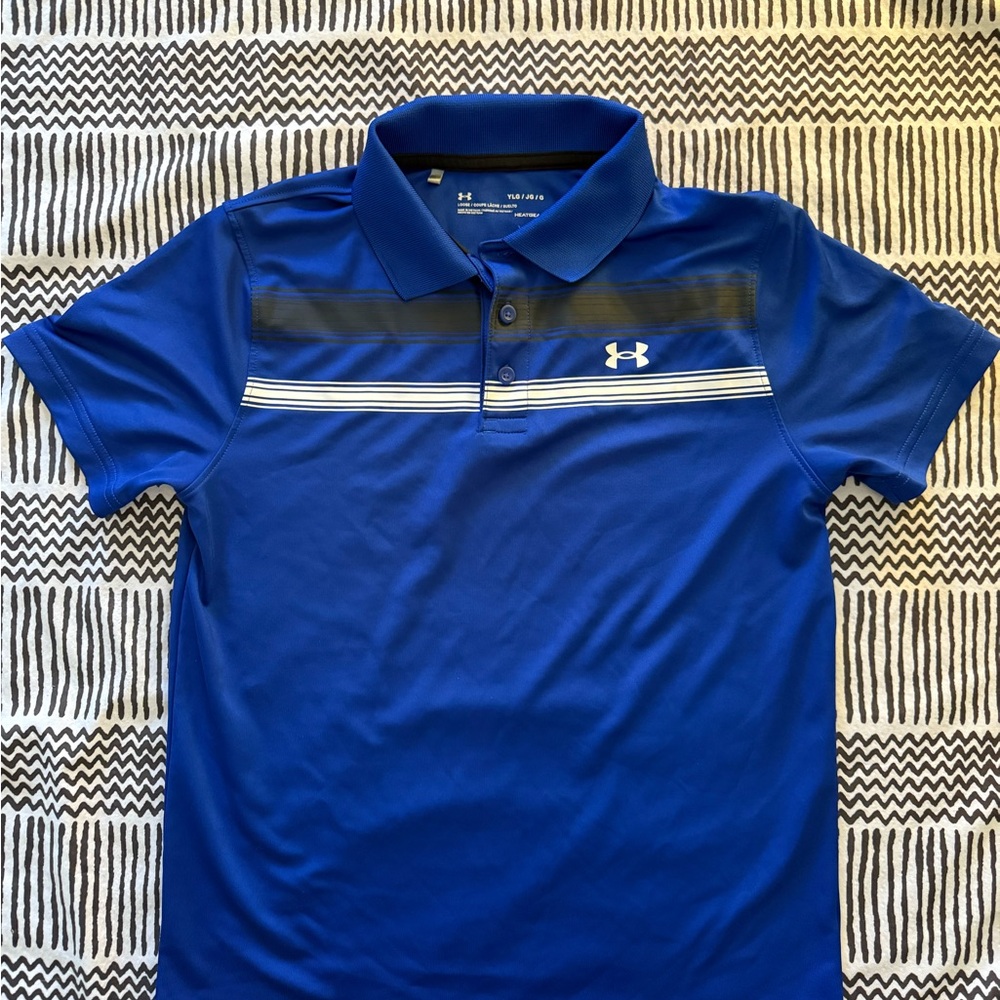 Under Armour Royal Blue Polo with Black and White Stripes